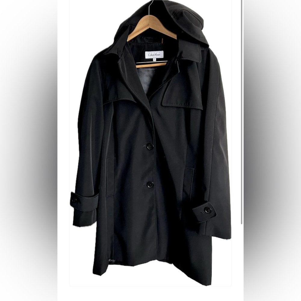 Calvin Klein Black trench coat XL with hood
